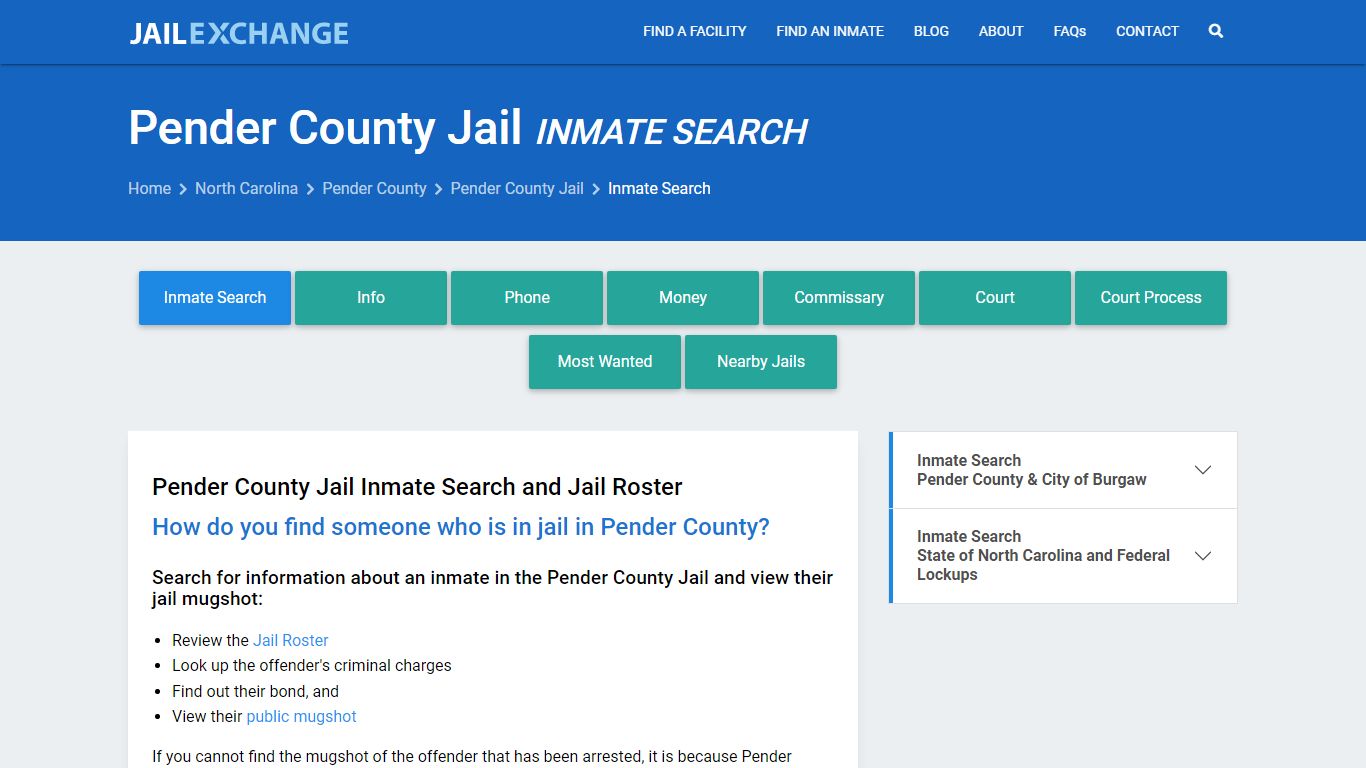 Inmate Search: Roster & Mugshots - Pender County Jail, NC